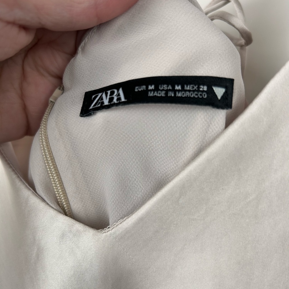 Zara champagne mini slip dress, Med, low back with tie back detail, silky Party - Picture 8 of 9